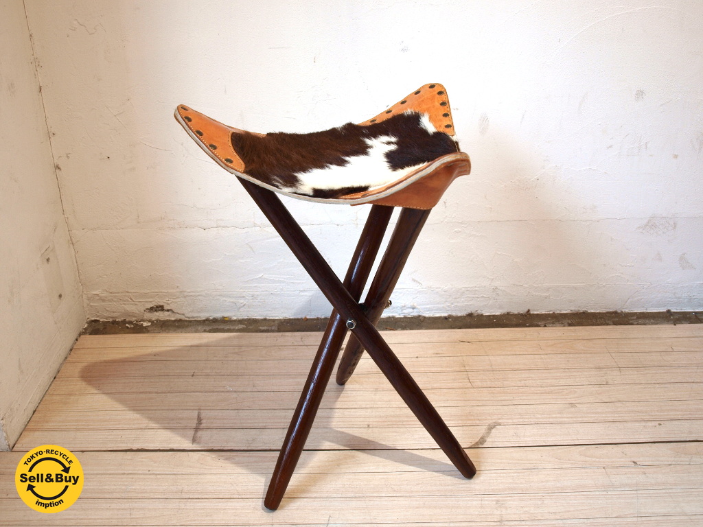 ハンティングチェア Hunting chair スツール 木製 三本脚 ハラコ 